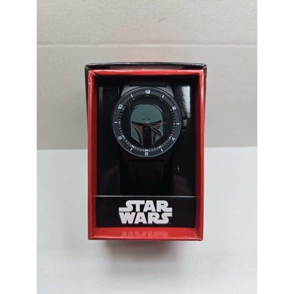 Star Wars Boba Fett Accutime Mens 46mm Matte Black Watch Disney New Battery